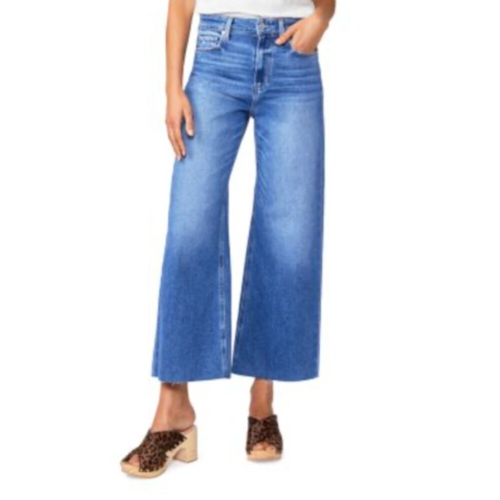 PAIGE Anessa Women’s High Rise Wide Leg Ankle Jeans size 32 NWT Raw Hem